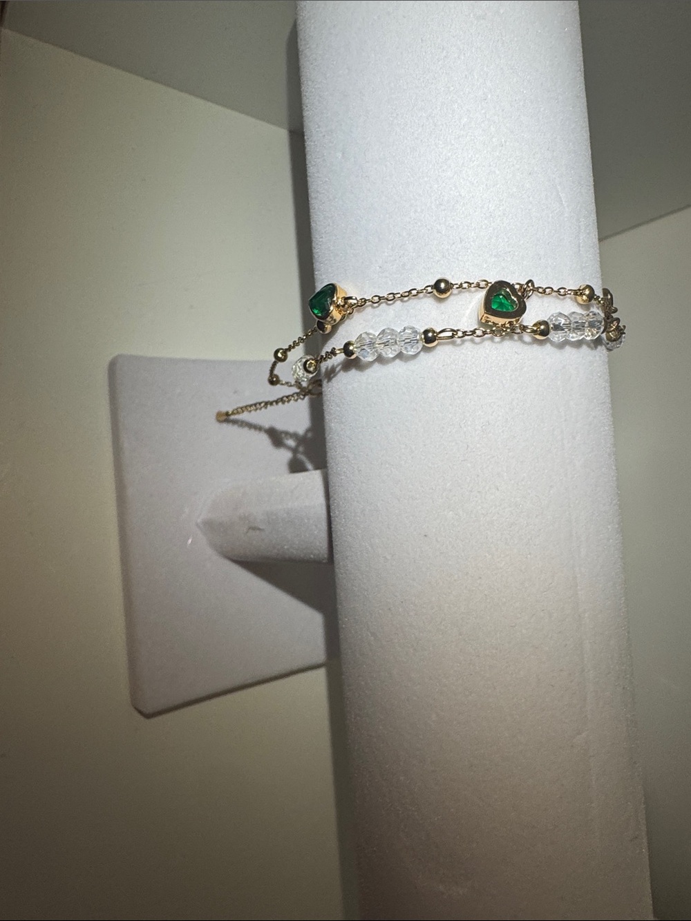 Fashion Jewelry Gold-Tone Bracelet Duo with Green Heart Accents